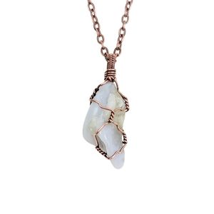 Blue Chalcedony Necklace Jewelry Men Women Crystal Stone Copper Artisan Handmade